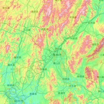 Mappa topografica 桂林市, altitudine, rilievo