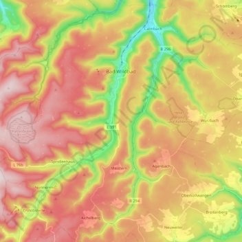 Mappa topografica Bad Wildbad, altitudine, rilievo