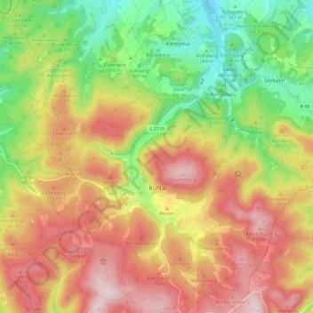 Mappa topografica Ruhla, altitudine, rilievo