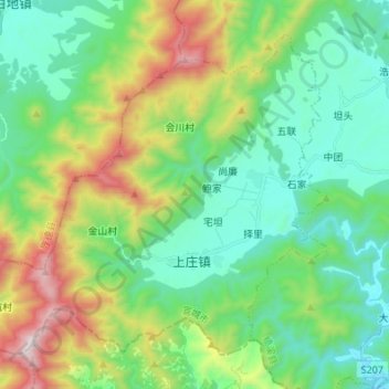 Mappa topografica 上庄镇, altitudine, rilievo