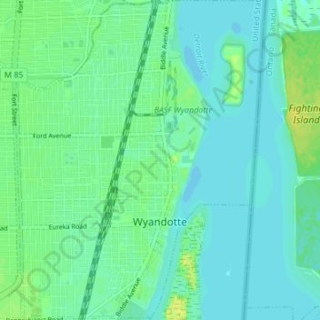Mappa topografica Wyandotte, altitudine, rilievo