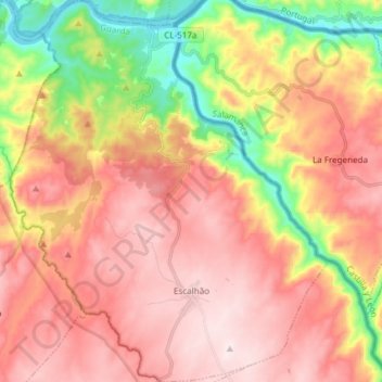 Mappa topografica Escalhão, altitudine, rilievo