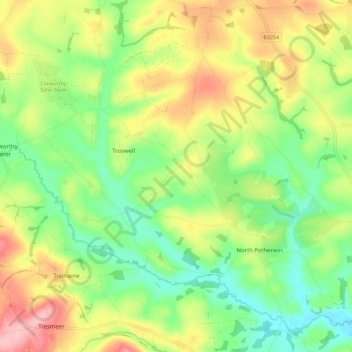 Mappa topografica North Petherwin, altitudine, rilievo