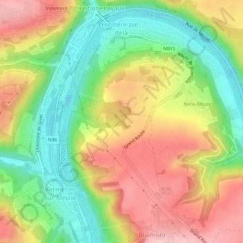 Mappa topografica Hastière-par-delà, altitudine, rilievo