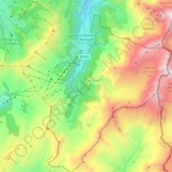 Mappa topografica Les Contamines-Montjoie, altitudine, rilievo