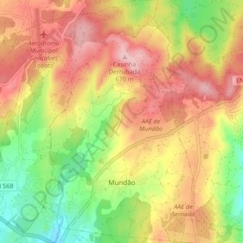 Mappa topografica Mundão, altitudine, rilievo
