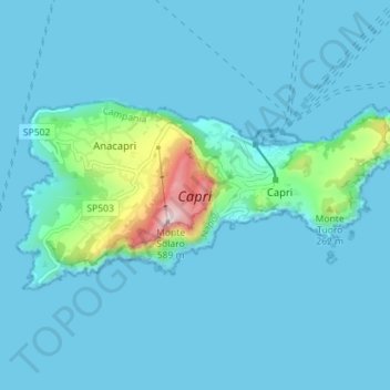 Mappa topografica Capri, altitudine, rilievo