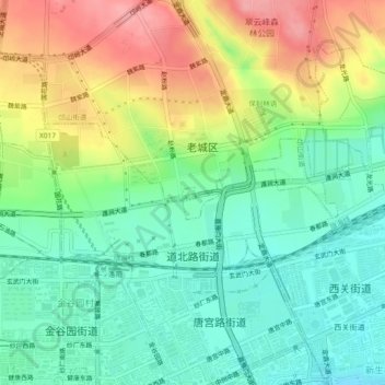 Mappa topografica 道北路街道, altitudine, rilievo