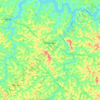 Mappa topografica Paraguaçu, altitudine, rilievo