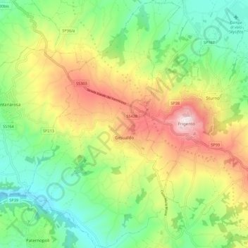 Mappa topografica Gesualdo, altitudine, rilievo