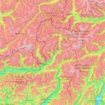 Mappa topografica Valtellina, altitudine, rilievo