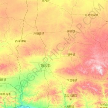 Mappa topografica 固阳县, altitudine, rilievo
