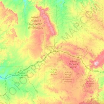 Mappa topografica Eastern Navajo Agency, altitudine, rilievo