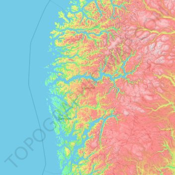 Mappa topografica Vestland, altitudine, rilievo