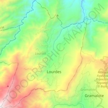 Mappa topografica Lourdes, altitudine, rilievo