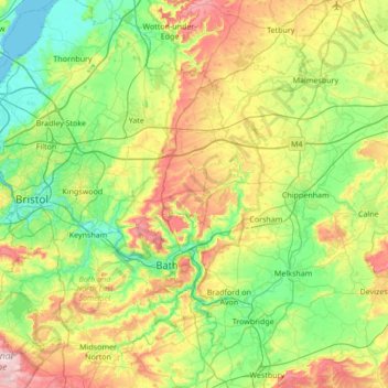 Mappa topografica River Avon, altitudine, rilievo