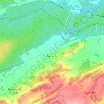 Mappa topografica Romerée, altitudine, rilievo