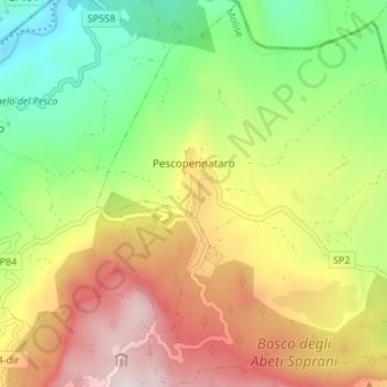 Mappa topografica Pescopennataro, altitudine, rilievo