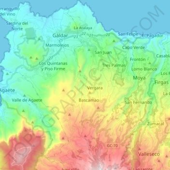 Mappa topografica Santa María de Guía de Gran Canaria, altitudine, rilievo