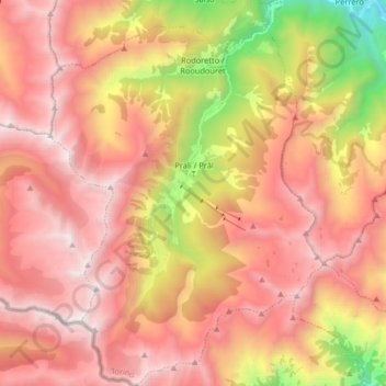 Mappa topografica Prali, altitudine, rilievo