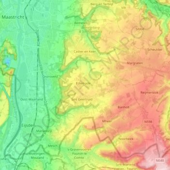Mappa topografica Eijsden-Margraten, altitudine, rilievo