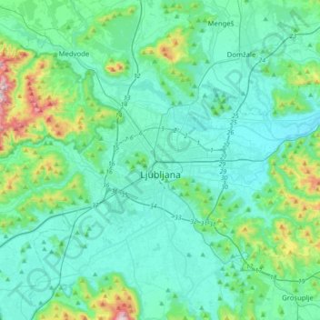 Mappa topografica Lubiana, altitudine, rilievo