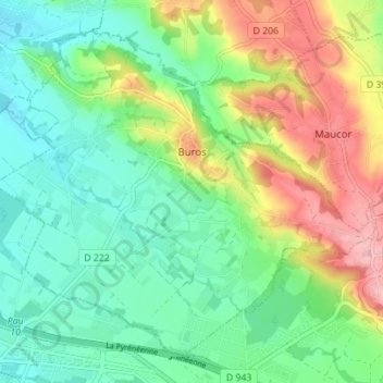 Mappa topografica Buros, altitudine, rilievo