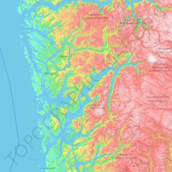 Mappa topografica Hordaland, altitudine, rilievo