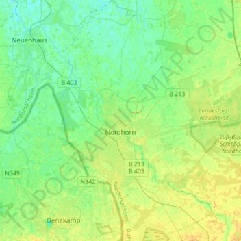 Mappa topografica Nordhorn, altitudine, rilievo
