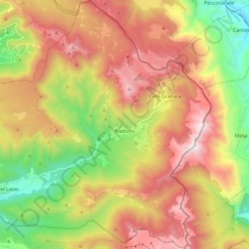 Mappa topografica Filettino, altitudine, rilievo