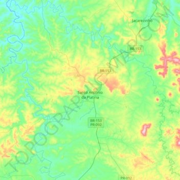 Mappa topografica Santo Antônio da Platina, altitudine, rilievo