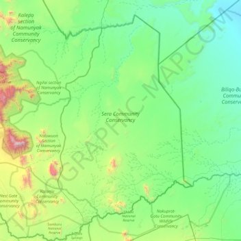 Mappa topografica Waso ward, altitudine, rilievo