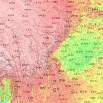 Mappa topografica Sichuan, altitudine, rilievo