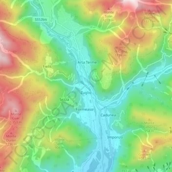 Mappa topografica Zuglio, altitudine, rilievo