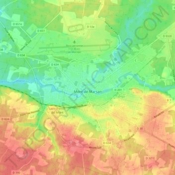 Mappa topografica Mont-de-Marsan, altitudine, rilievo