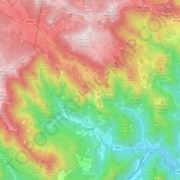 Mappa topografica Laghi, altitudine, rilievo