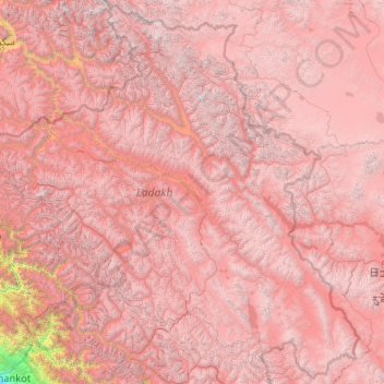 Mappa topografica Ladakh, altitudine, rilievo