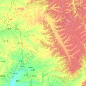Mappa topografica 北安市, altitudine, rilievo