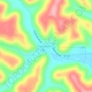 Mappa topografica Glenmont, altitudine, rilievo