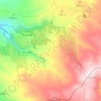Mappa topografica Ermida, altitudine, rilievo