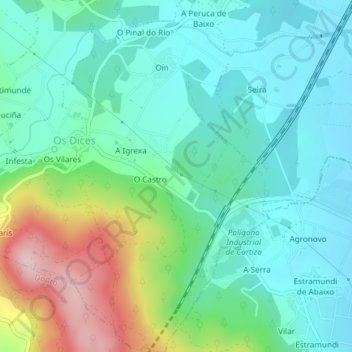 Mappa topografica Oín, altitudine, rilievo