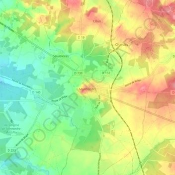 Mappa topografica Montendre, altitudine, rilievo