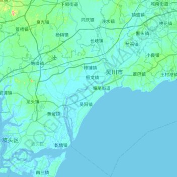 Mappa topografica 吴川市, altitudine, rilievo