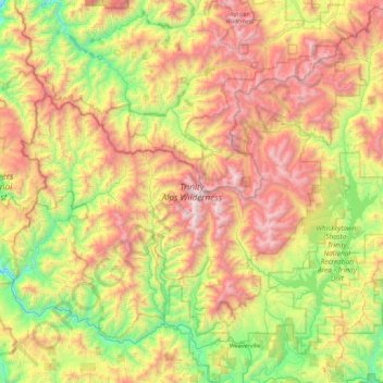 Mappa topografica Trinity Alps Wilderness, altitudine, rilievo