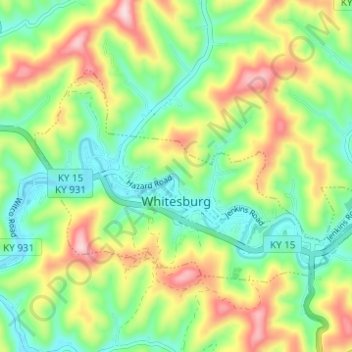 Mappa topografica Whitesburg, altitudine, rilievo
