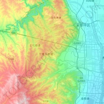 Mappa topografica 万柏林区, altitudine, rilievo