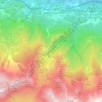 Mappa topografica Meana di Susa, altitudine, rilievo