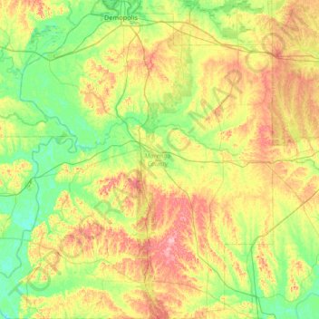 Mappa topografica Marengo County, altitudine, rilievo