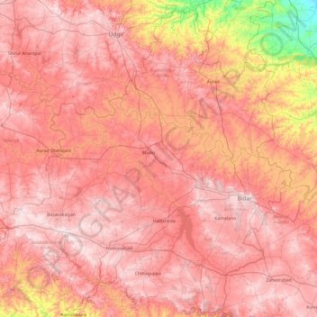 Mappa topografica Bidar, altitudine, rilievo