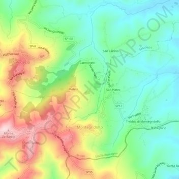 Mappa topografica Montegridolfo, altitudine, rilievo